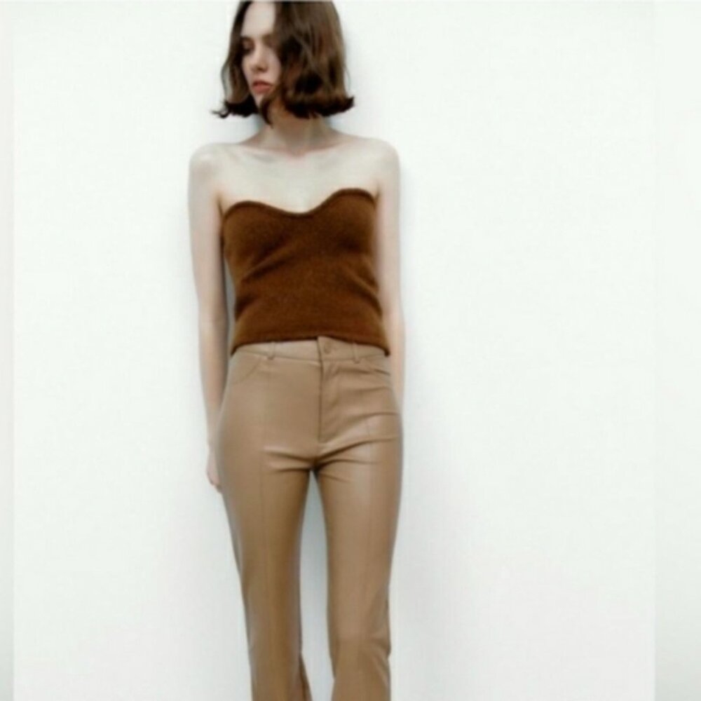 ZARA Strapless Tube Top Wool Alpaca Blend Chocolate Brown Sz XS NWT